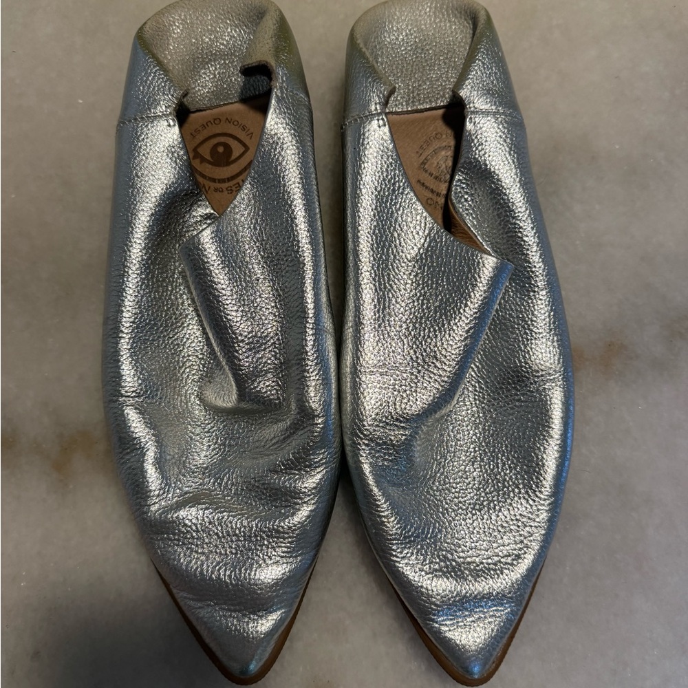 Metallic Silver Pointed Toe Women’s Slip-On Flats